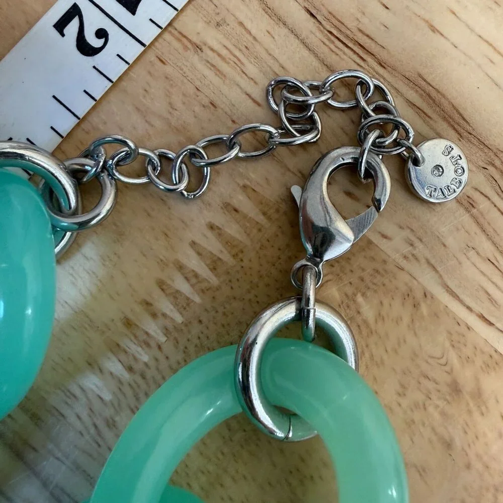 Talbots Chunky Acrylic Chain Link Necklace In Gradient Green & Teal Statement - Picture 5 of 6
